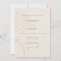 Invitación de boda con arte de línea de peonía dor