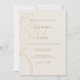 Invitación de boda con arte de línea de peonía dor