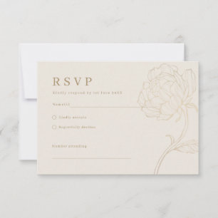 Invitación de boda con arte de línea de peonía dor