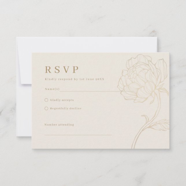 Invitación de boda con arte de línea de peonía dor (Anverso)