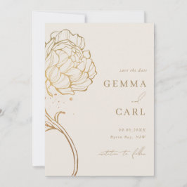 Invitación de boda con arte de línea de peonía dor