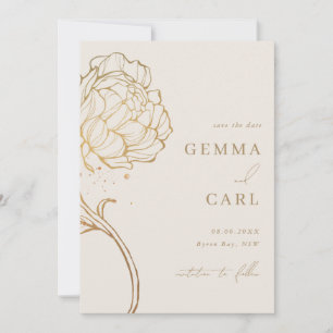 Invitación de boda con arte de línea de peonía dor