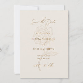 Invitación de boda con arte de línea de peonía dor