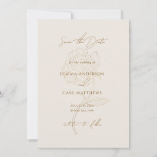 Invitación de boda con arte de línea de peonía dor