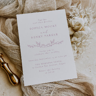 Invitación de boda con arte de línea de rosa elega