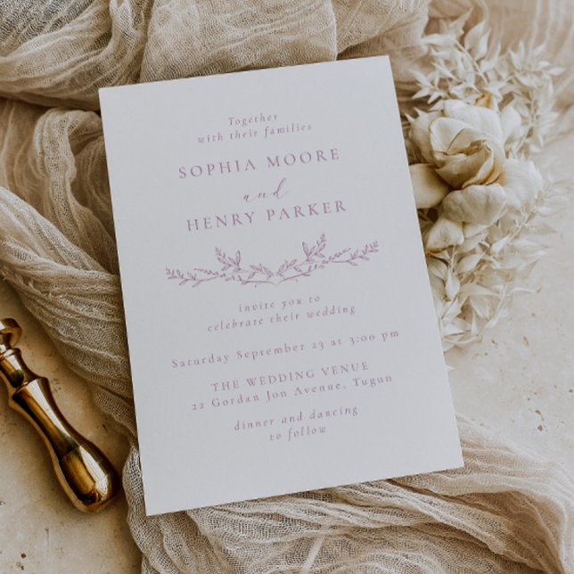 Invitación de boda con arte de línea de rosa elega (Subido por el creador)