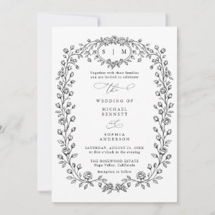Invitación de boda con arte de línea floral