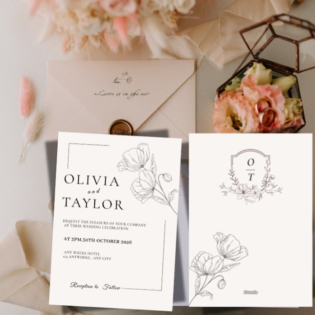 Invitación de boda con arte de línea floral minima (Subido por el creador)