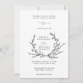 Invitación de Boda con Arte de Línea Floral Minima