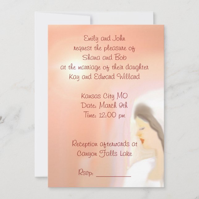 Invitación de boda con arte de novia  (Anverso)