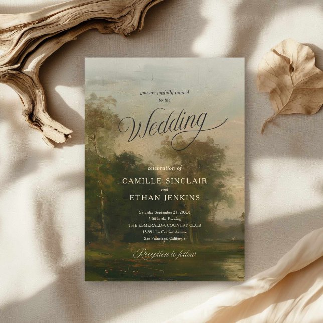 Invitación de boda con arte de paisaje (Old Money Elegant Wedding Invitation)