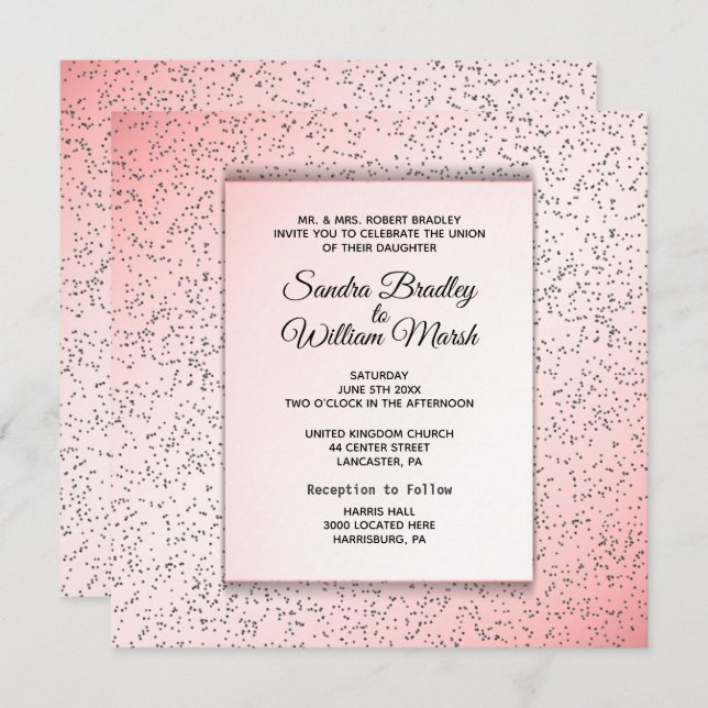 Invitación de Boda con Aspecto Brillante de Rosa F (Anverso / Reverso)