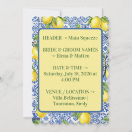 Invitación de boda con azulejo siciliano y limón