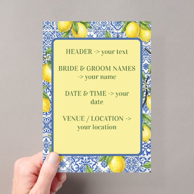 Invitación de boda con azulejo siciliano y limón (Insitu (portátil))