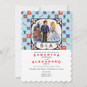 Invitación de boda con azulejos mexicanos únicos d