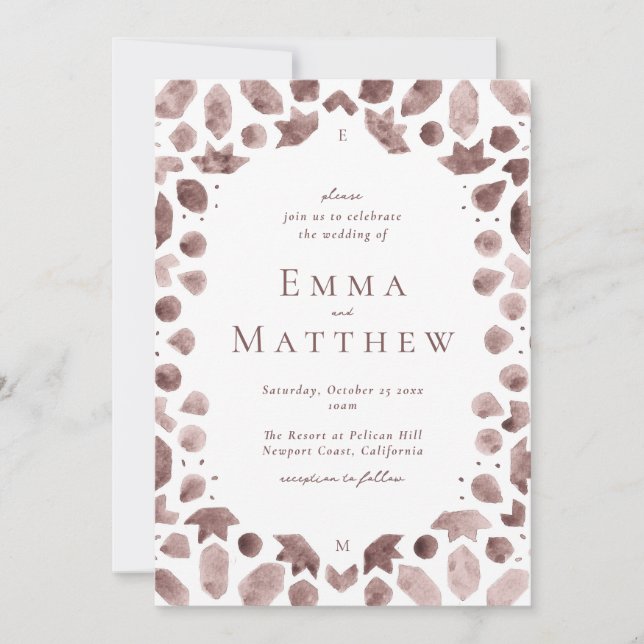 Invitación de Boda con Baldosas Geométricas Marroq (Anverso)