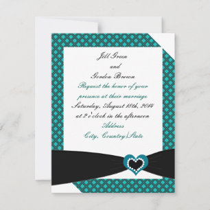 Invitación de boda con banda negra y lazo azul