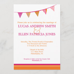 Invitación de Boda con Banderas de Fiesta - Rosa y