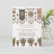 Invitación de boda con banderines boho