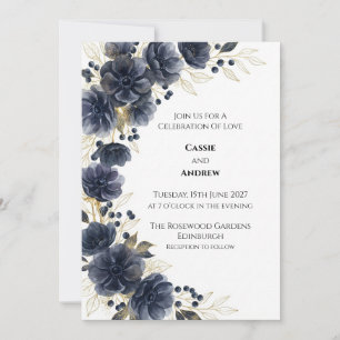 Invitación de boda con bayas de anémona azul media
