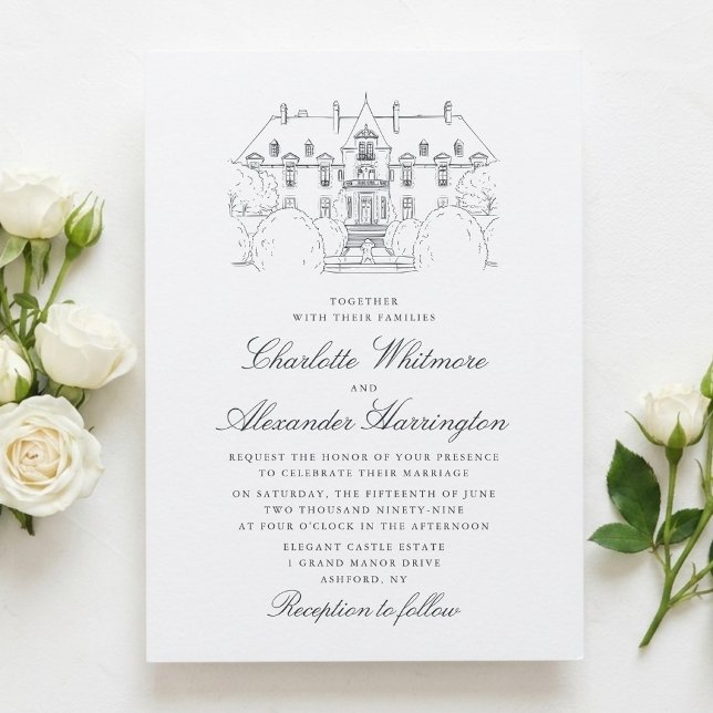Invitación de boda con boceto de lugar de Nueva Yo (Subido por el creador)