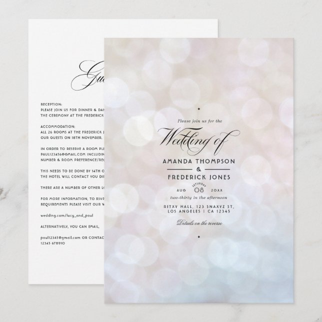 Invitación de boda con bokeh blanco (Anverso / Reverso)
