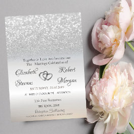 Invitación de boda con bokeh de brillo plateado el