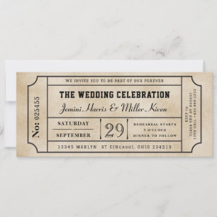 Invitación de Boda con Boleto Antiguo