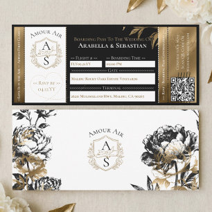 Invitación de boda con boleto de avión floral de o