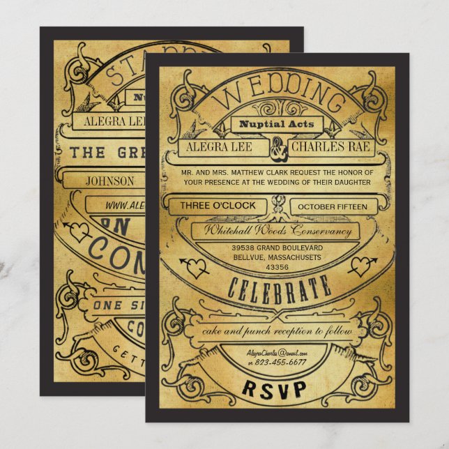 Invitación de Boda con Boleto de Tipografía Modern (Anverso / Reverso)