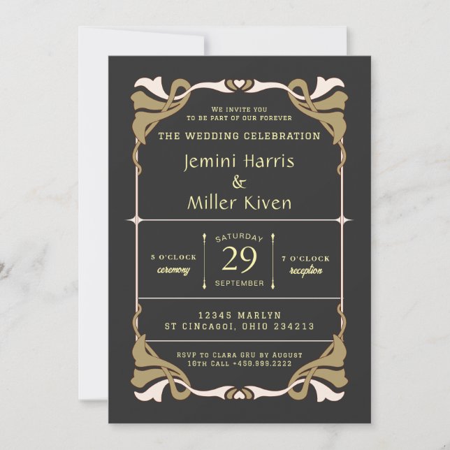 Invitación de Boda con Boleto Vintage (Anverso)