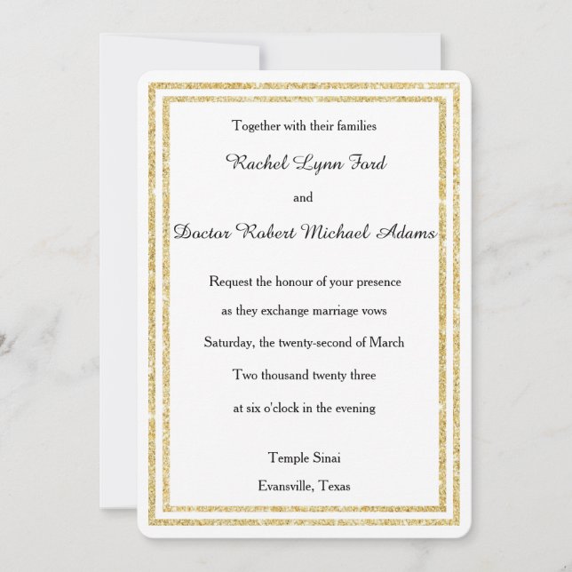 Invitación de boda con borde con brillo dorado - 5 (Anverso)