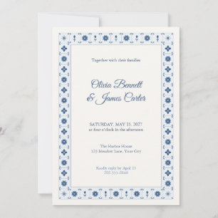 Invitación de boda con borde de azulejo Delft azul