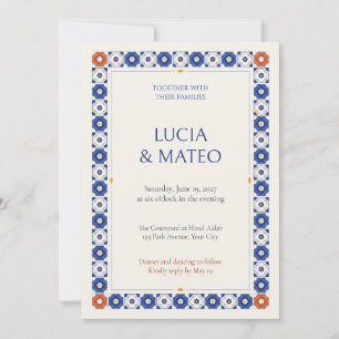 Invitación de boda con borde de azulejo Talavera