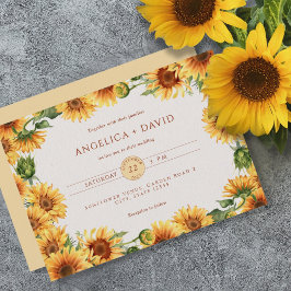 Invitación de boda con borde de girasol al acuarel