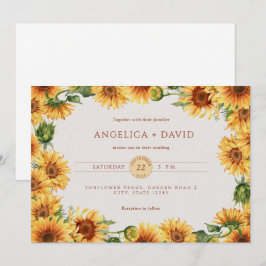 Invitación de boda con borde de girasol al acuarel