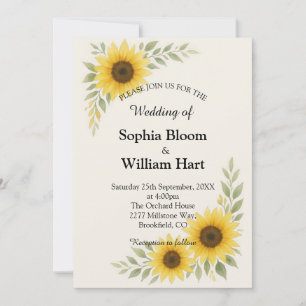 Invitación de boda con borde de girasoles