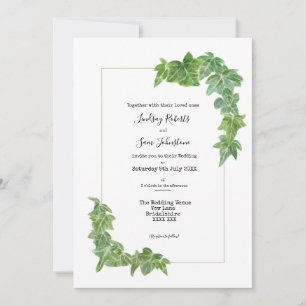 Invitación de boda con borde de hiedra acuarela