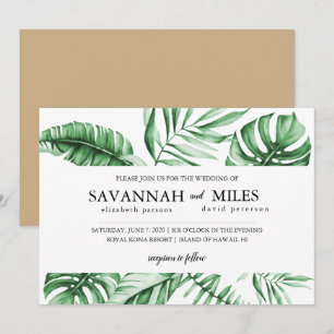 Invitación de boda con borde de hoja de palma verd