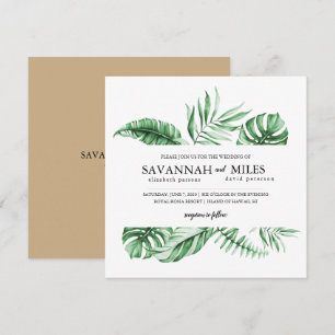 Invitación de boda con borde de hoja de palma verd