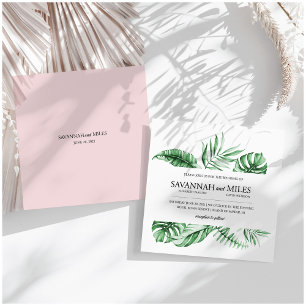 Invitación de boda con borde de hoja de palma verd