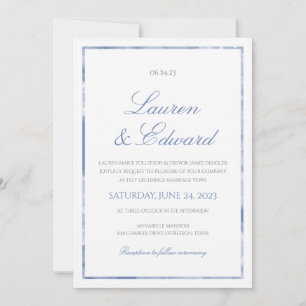 Invitación de boda con borde de mármol - Azul acia