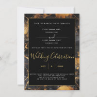 Invitación de boda con borde de mármol negro y dor
