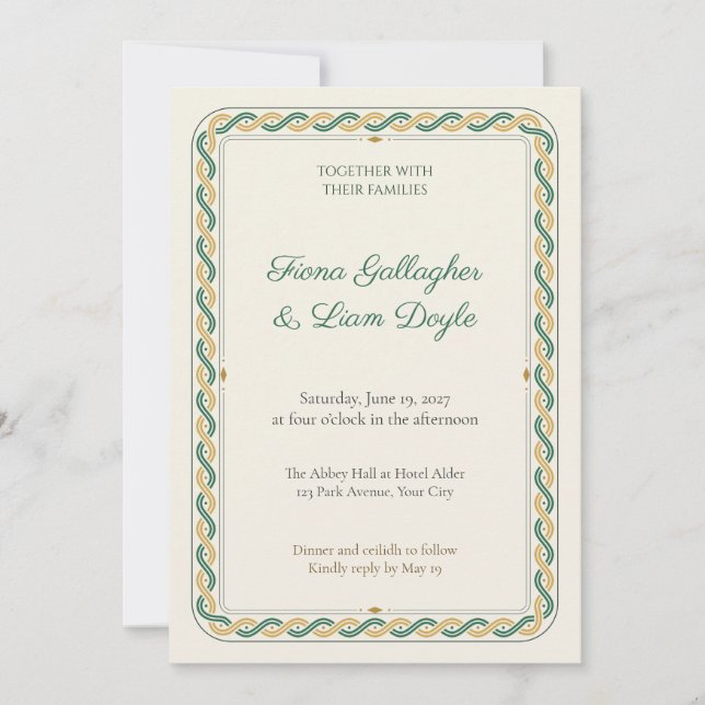 Invitación de boda con borde de nudo celta (Anverso)