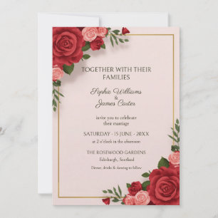 Invitación de boda con borde de oro rosa rojo