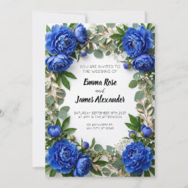 Invitación de boda con borde de peonía azul real