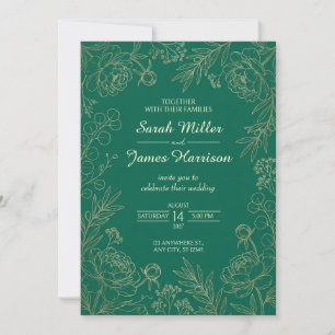 Invitación de boda con borde de peonía dorada esme