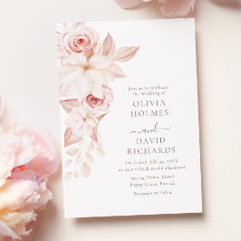 Invitación de boda con borde de rosa de blush suav