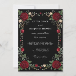 Invitación de boda con borde de rosa roja negra
