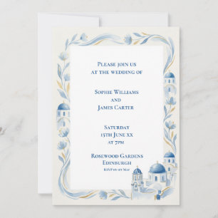 Invitación de boda con borde de Santorini del Egeo